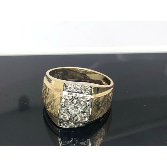 Men's Ring 14k Yellow Gold Diamond 0.50ctw Statement Cocktail Estate Size 11.5 - Picture 13 of 14